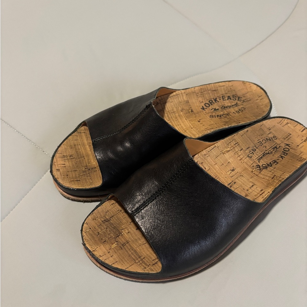 Kork-Ease Black Leather Cork Footbed Slides
